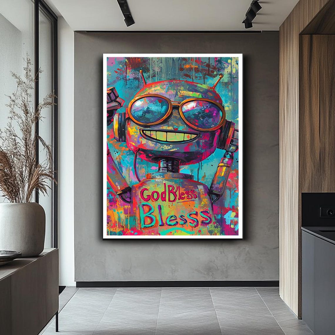 Funky Robot God Bless Graffiti Colorful Urban Pop Art Kids Poster - Image 2