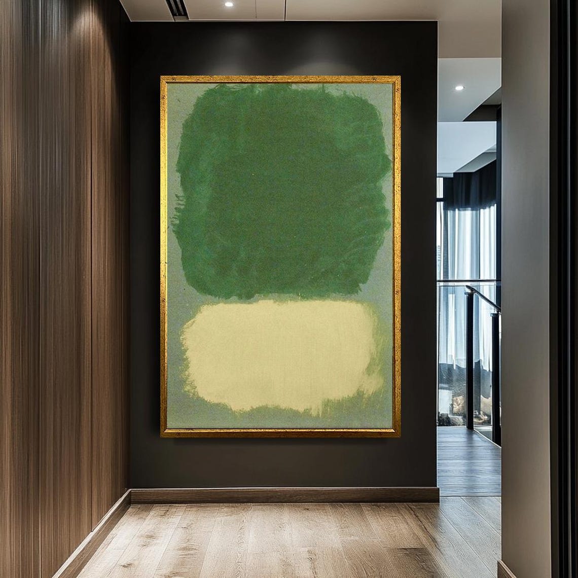 Green And Cream Color Block Abstract Minimalist Modern Wall Art