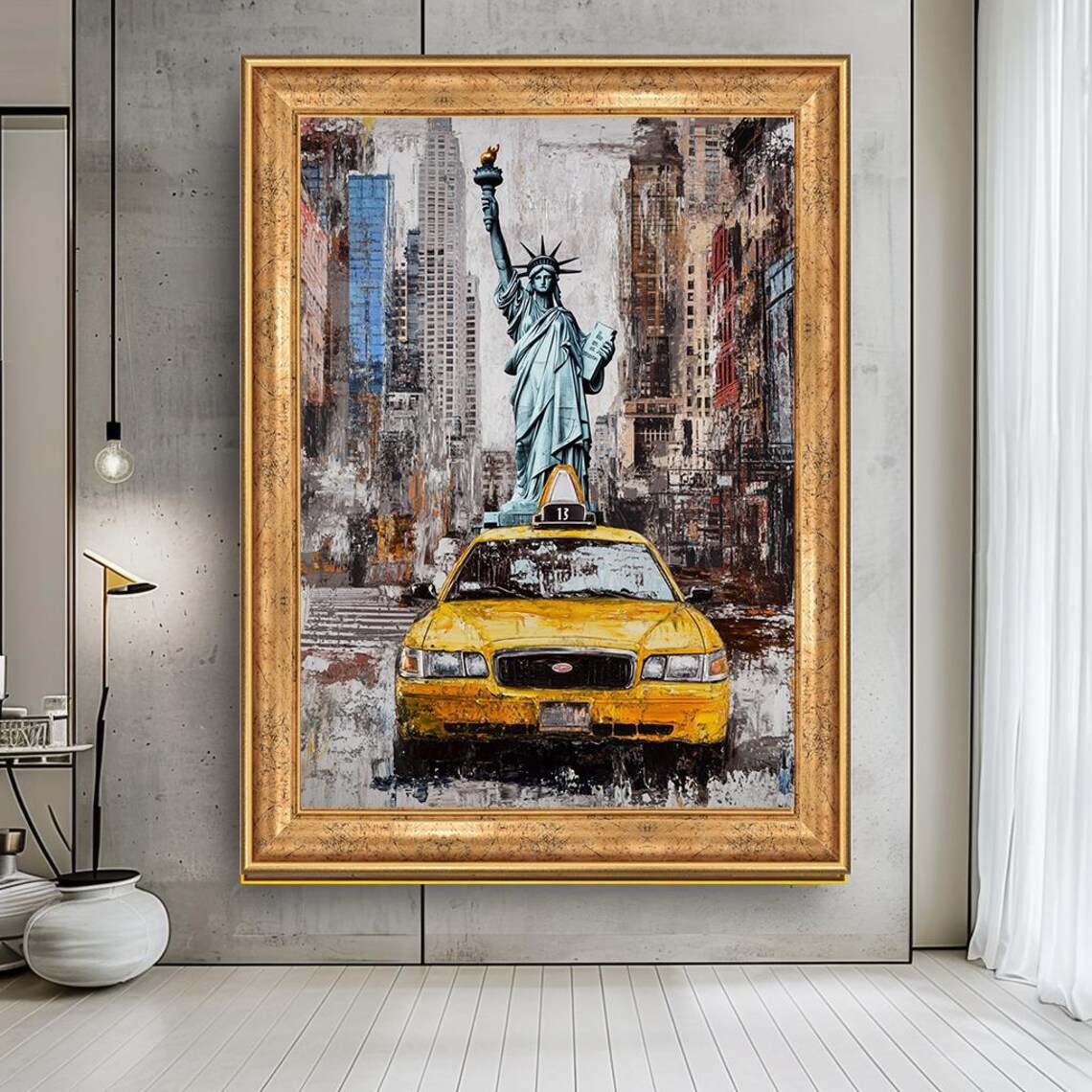 Statue Of Liberty Riding Yellow Taxi New York City Street Art Poster