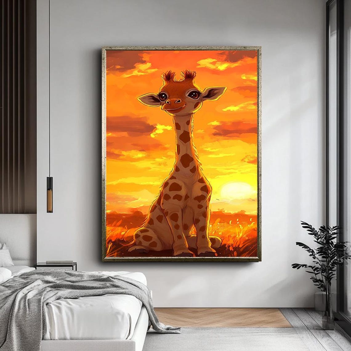 Cute Baby Giraffe Golden Sunset Whimsical Safari Nursery Poster - Image 4