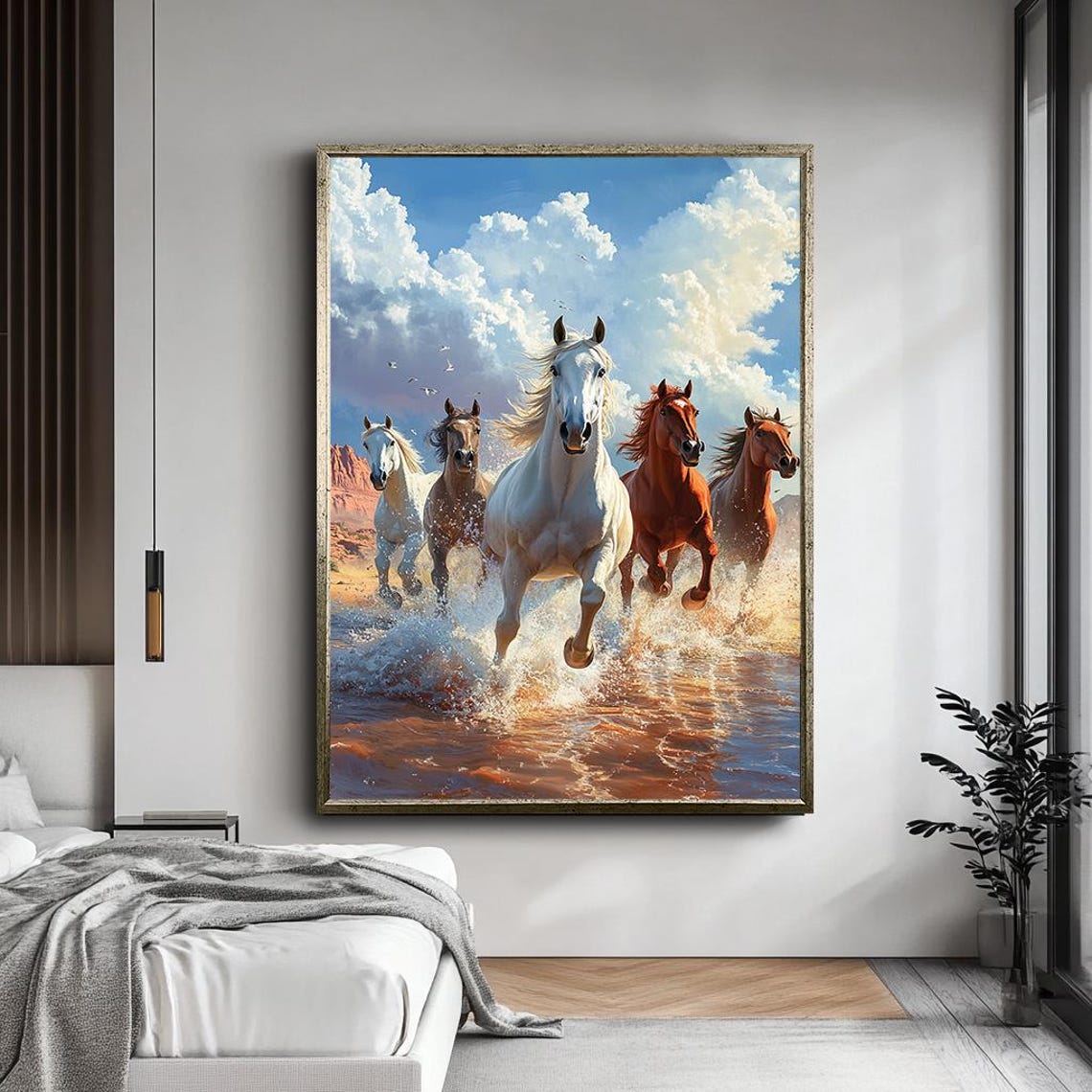Wild Horses Galloping Through Water Majestic Western Animal Poster - Image 4
