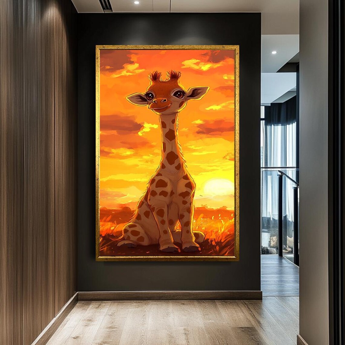 Cute Baby Giraffe Golden Sunset Whimsical Safari Nursery Poster - Image 2
