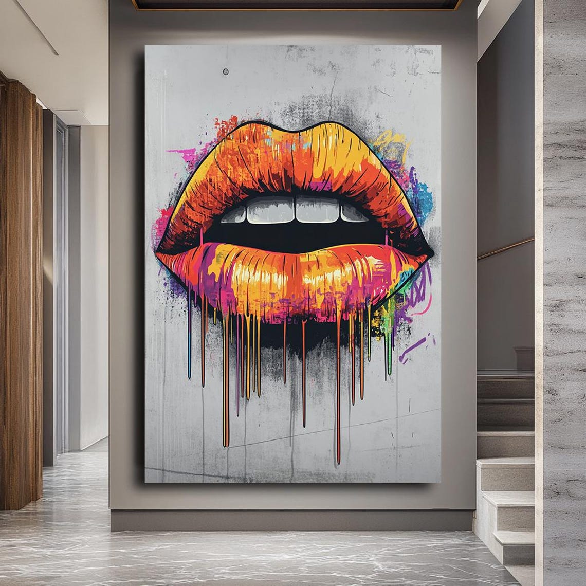 Vibrant Dripping Lips Pop Art Colorful Urban Street Art Poster - Image 2