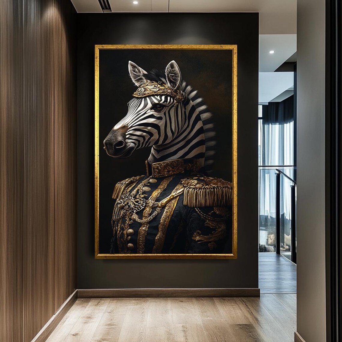 Royal Zebra Regal Military Attire Noble Animal Portrait Whimsical Print - Image 3