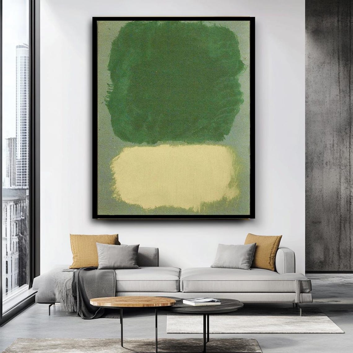 Green And Cream Color Block Abstract Minimalist Modern Wall Art - Image 4
