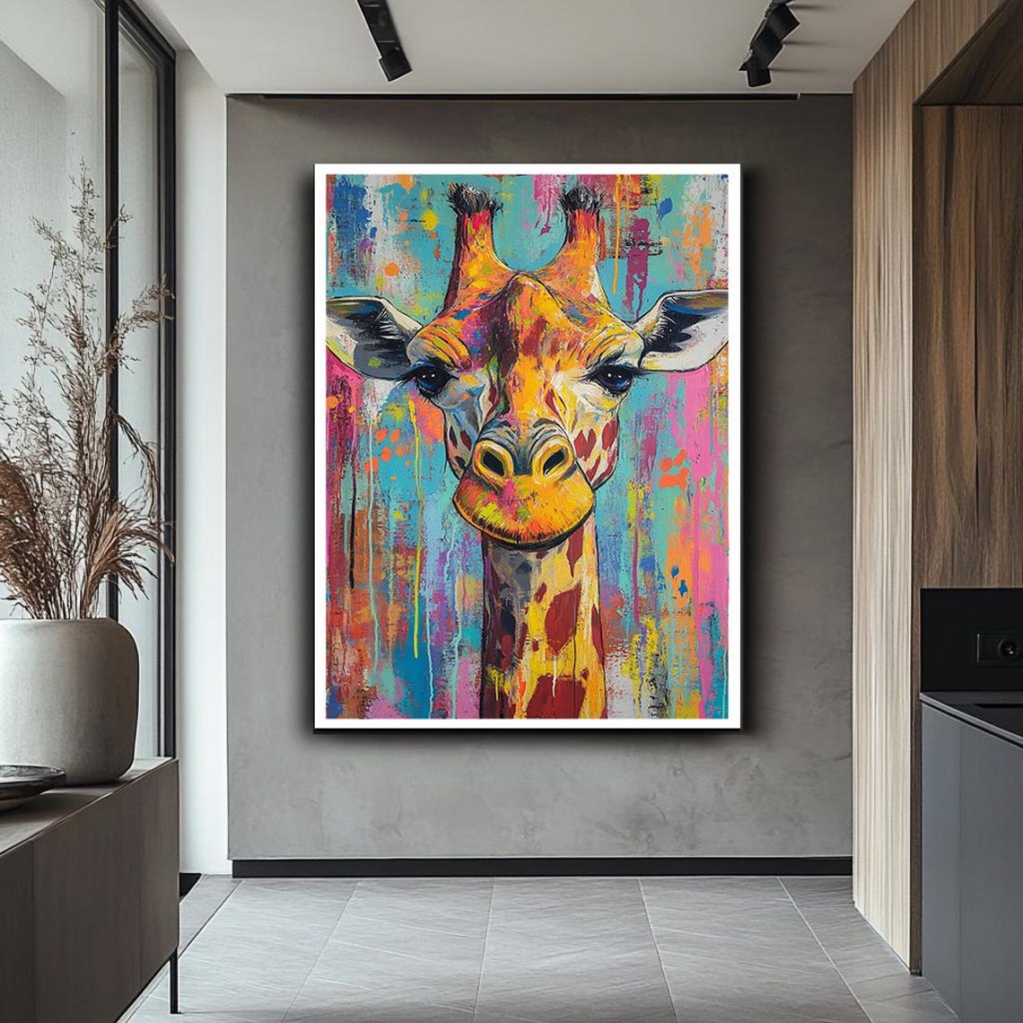 Colorful Giraffe Portrait Splash Paint Abstract Jungle Wall Art - Image 2