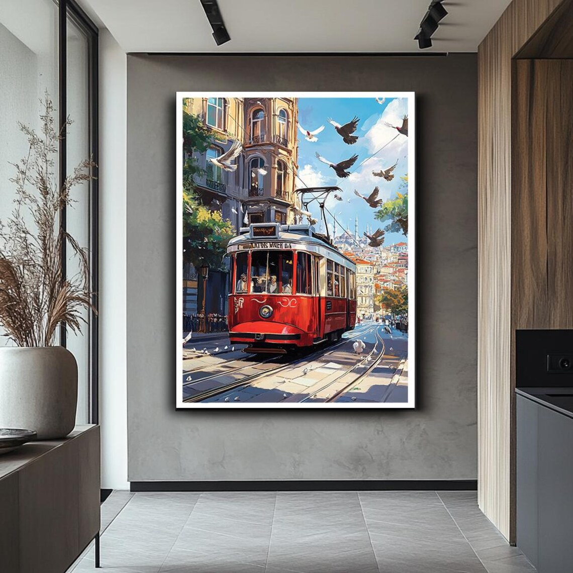 Istanbul Red Tram Nostalgic Street Cityscape Painting Travel Poster - Image 2