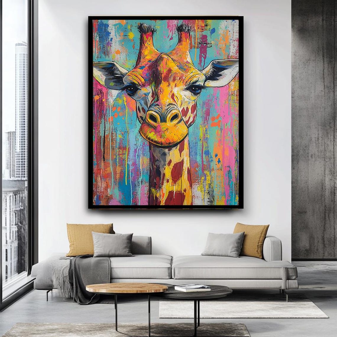 Colorful Giraffe Portrait Splash Paint Abstract Jungle Wall Art - Image 4