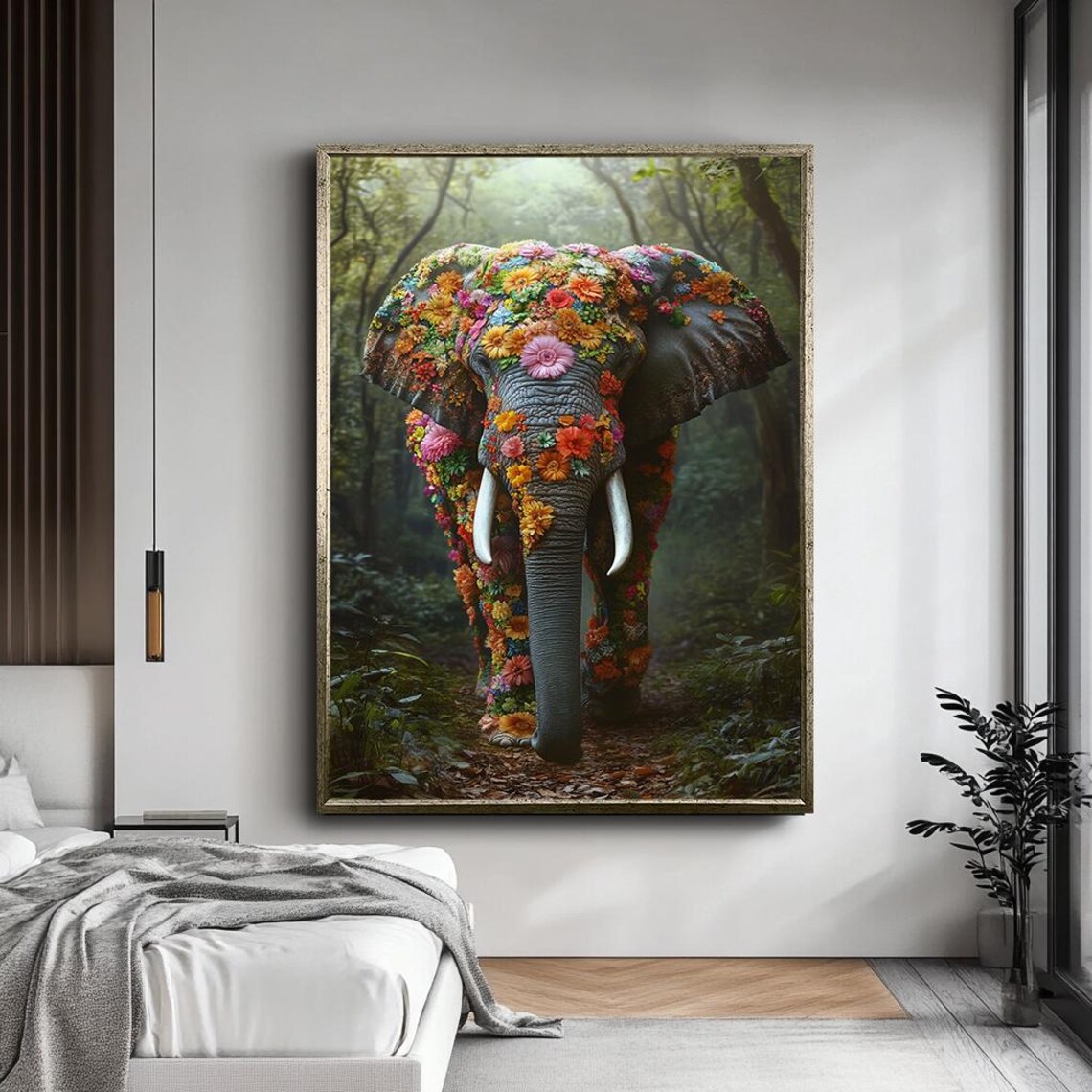 Majestic Elephant Covered In Colorful Flowers Jungle Fantasy Poster - Image 4