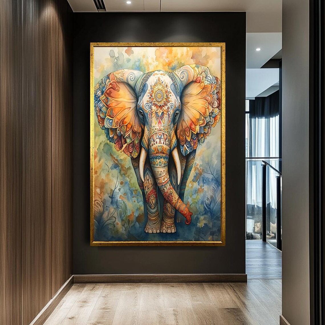 Colorful Mandala Elephant Art Print, Bohemian Decor