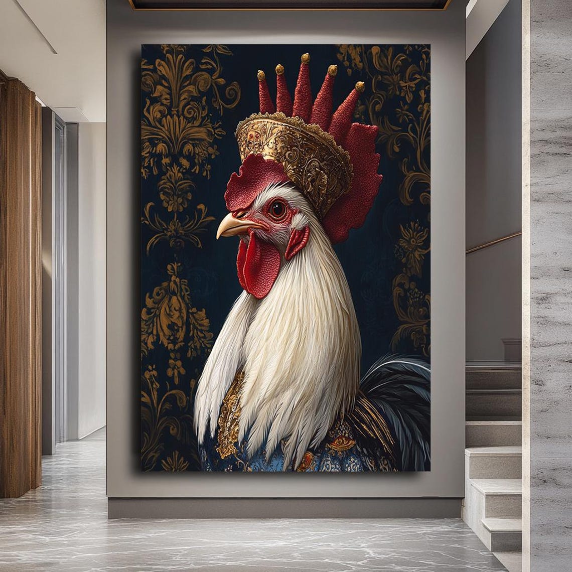 Royal Crowned Rooster Portrait Baroque Style Whimsical Animal Print - Image 3