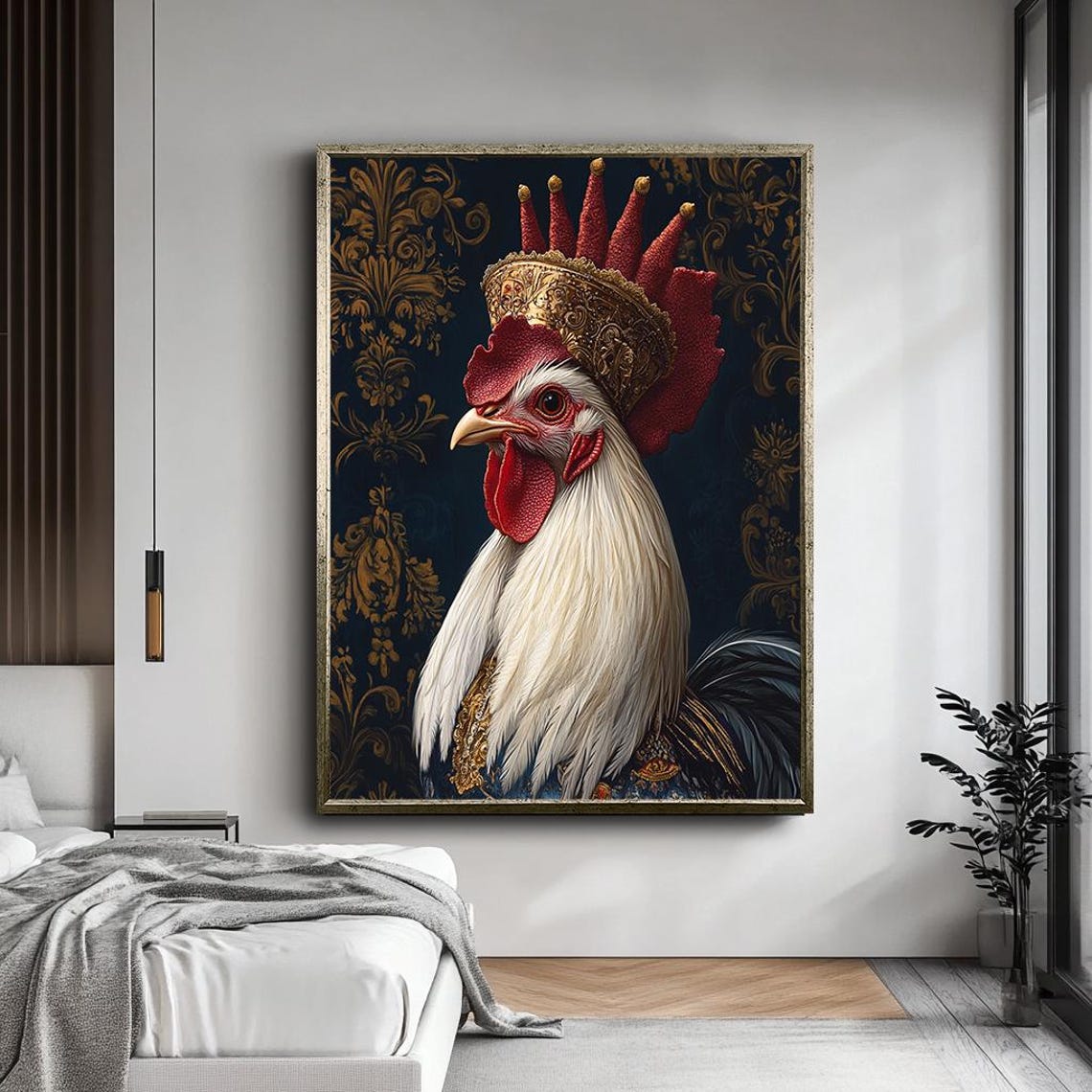 Royal Crowned Rooster Portrait Baroque Style Whimsical Animal Print - Image 5