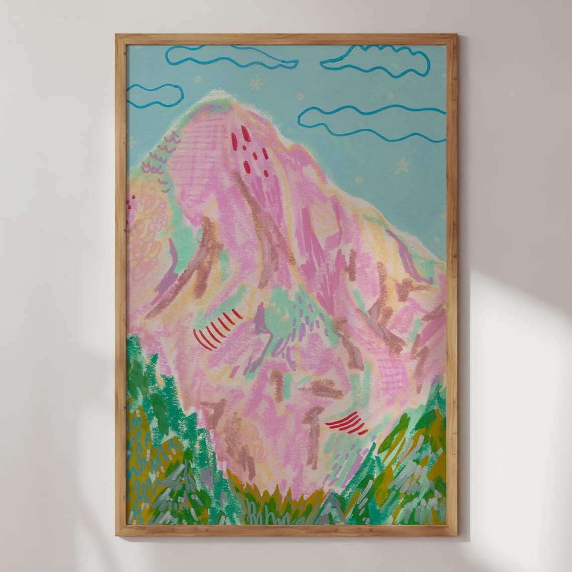 Pink Mountain Landscape Art Print, Maximalist Decor