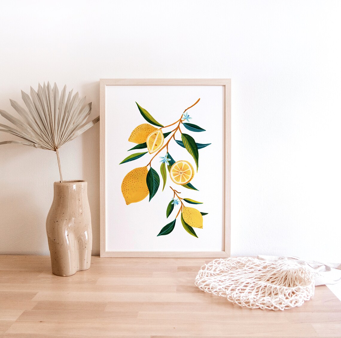 Lemon Print Kitchen Decor, Botanical Art Print
