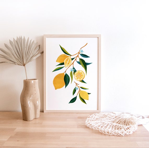 Lemon Print Kitchen Decor, Botanical Art Print