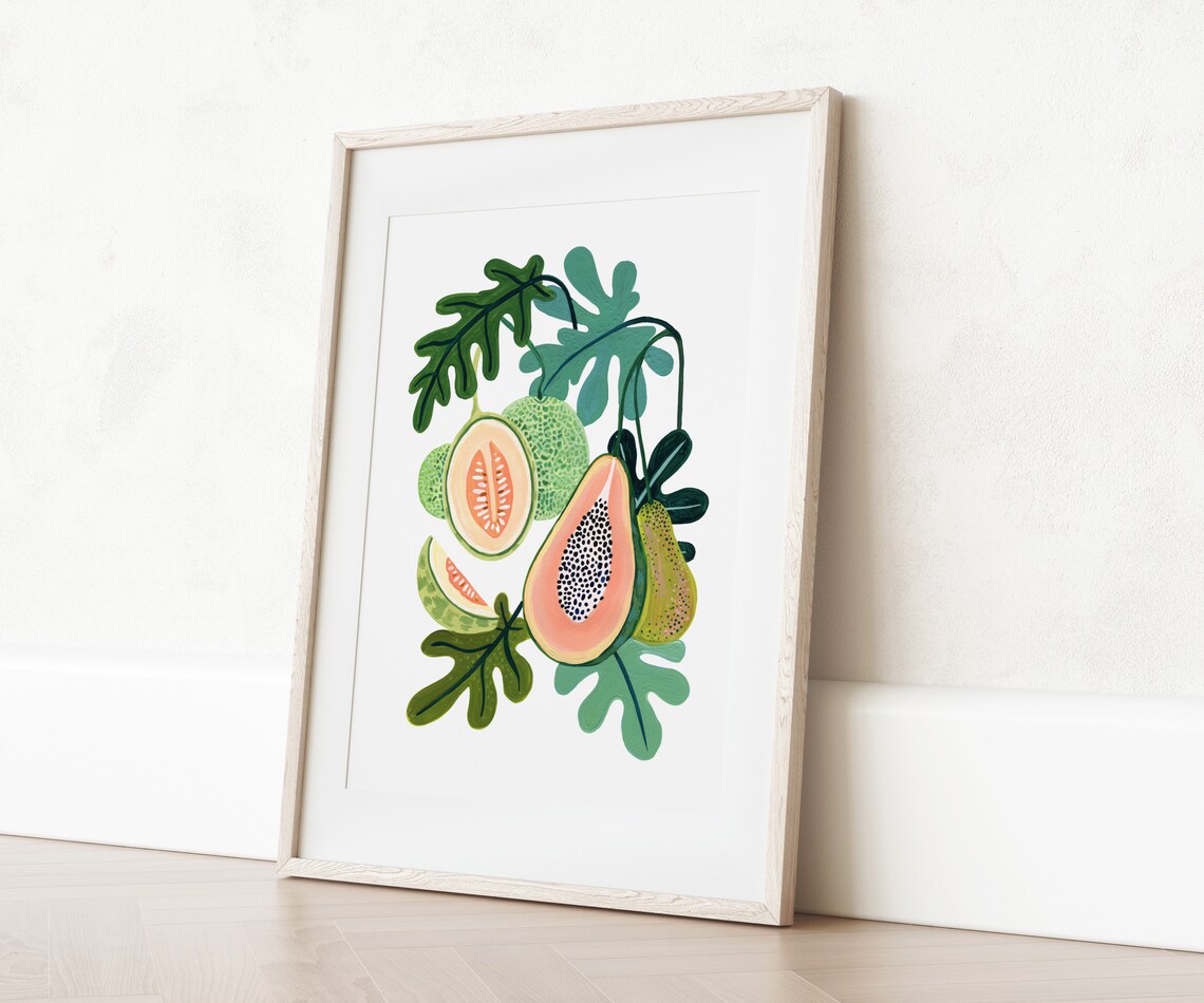 Papaya Melon Botanical Fruit Art Print, Kitchen Decor - Image 3
