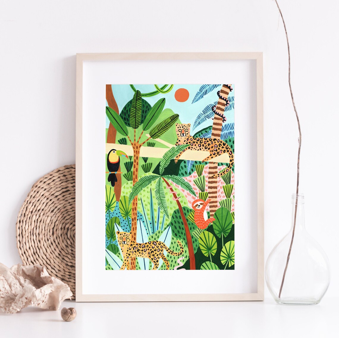 Jungle Pals Leopard Print Sloth Art Print - Image 3