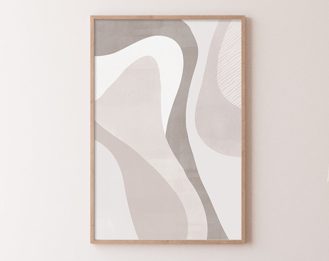 Gray Beige Flowing Curves Soft Neutral Abstract Modern Wall Print