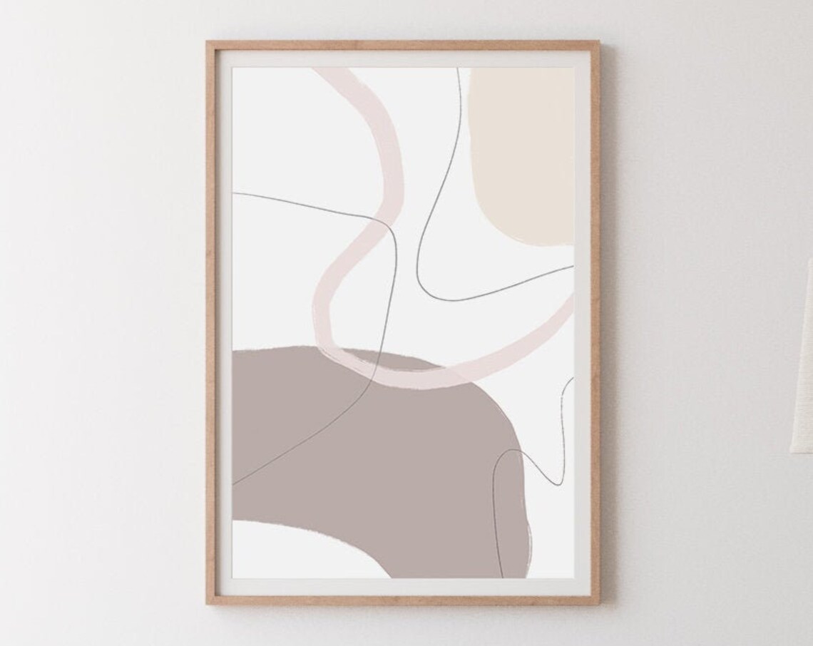 Neutral Beige Abstract Line Art Soft Curves Modern Wall Poster - Image 3