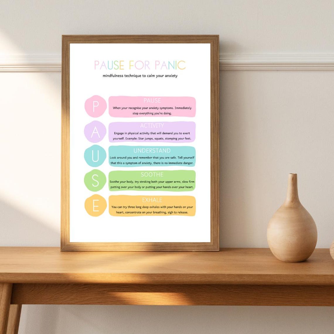 Pause For Panic Mindfulness Anxiety Relief Acronym Therapy Poster - Image 3