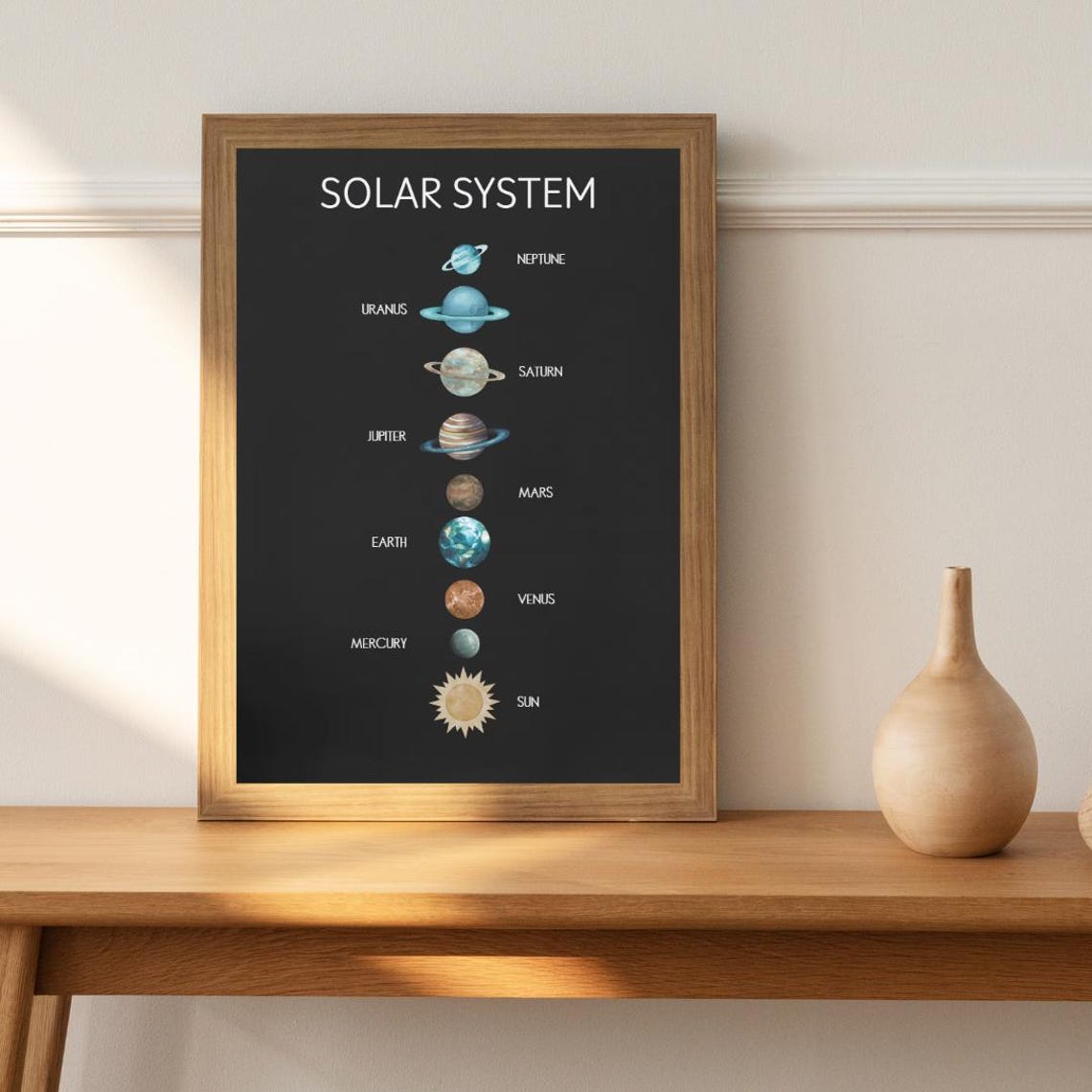 Solar System Chart Black Background Kids Space Learning Poster - Image 3