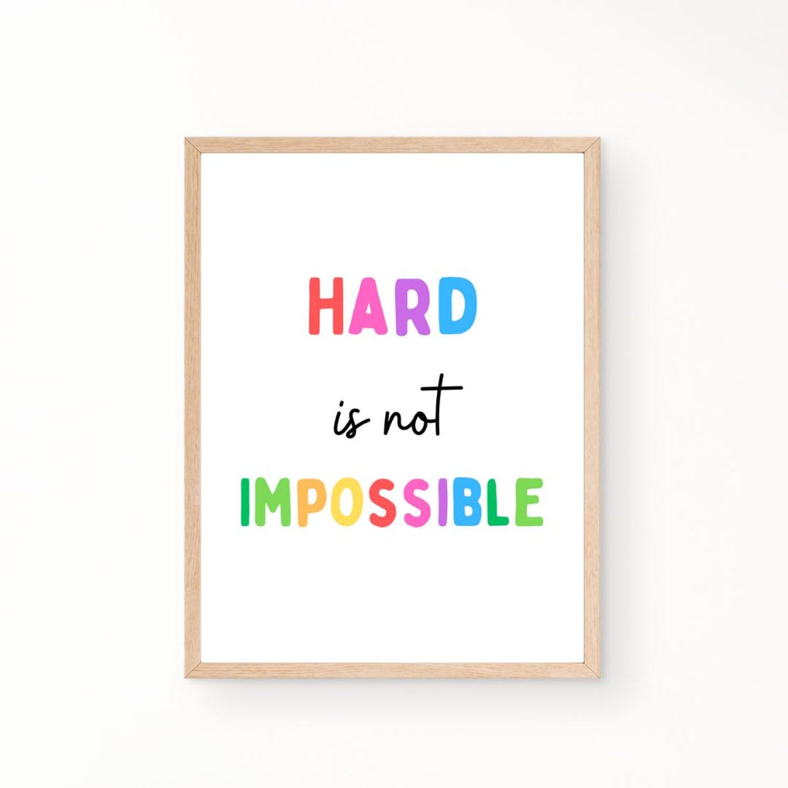 Hard Is Not Impossible Rainbow Words Growth Mindset Classroom Poster