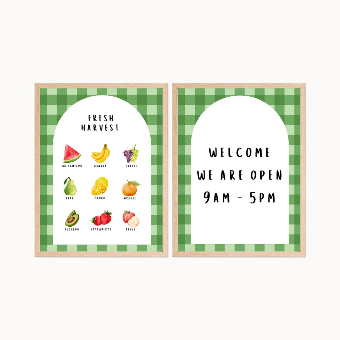 Kids Fruit Shop Pretend Play Poster Set with Welcome Sign for Playroom