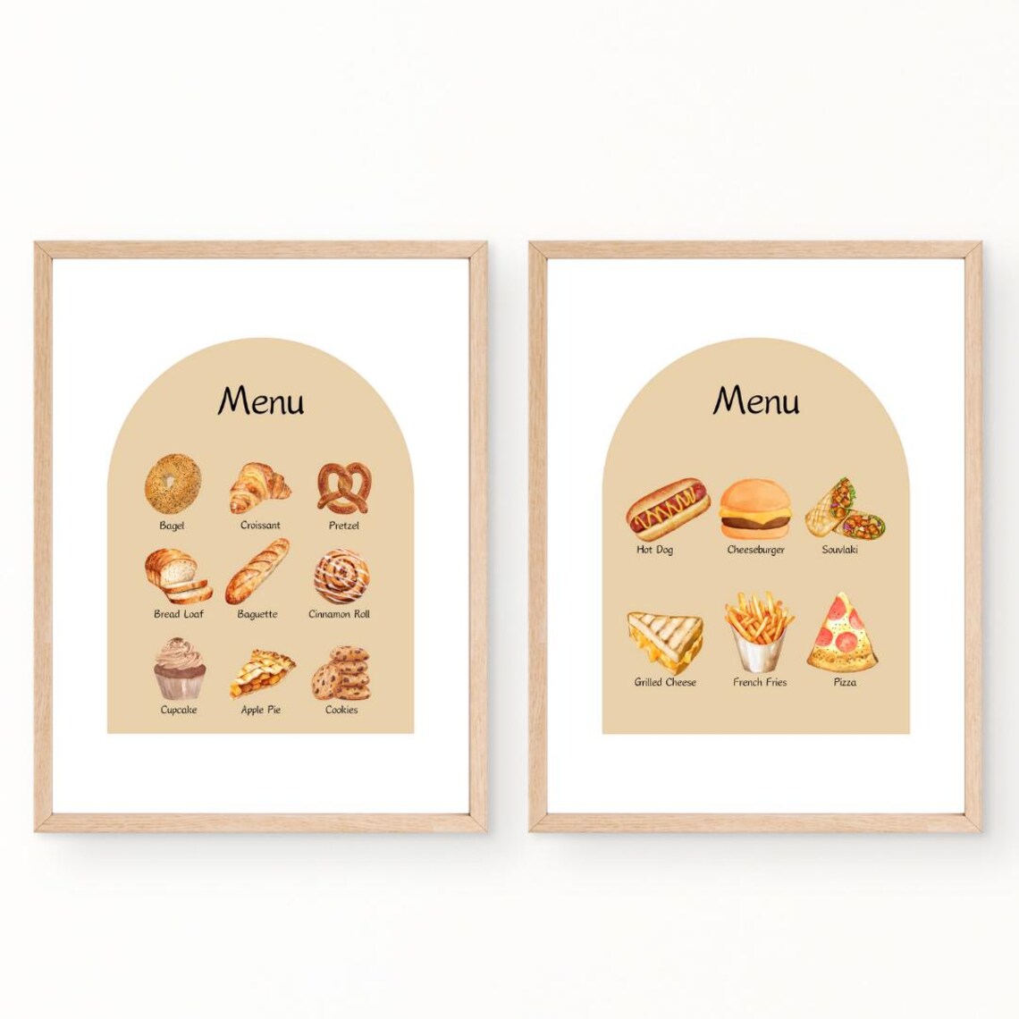 Kids Cafe Play Menu Set of 6 Watercolor Pretend Play Food Poster - Image 3