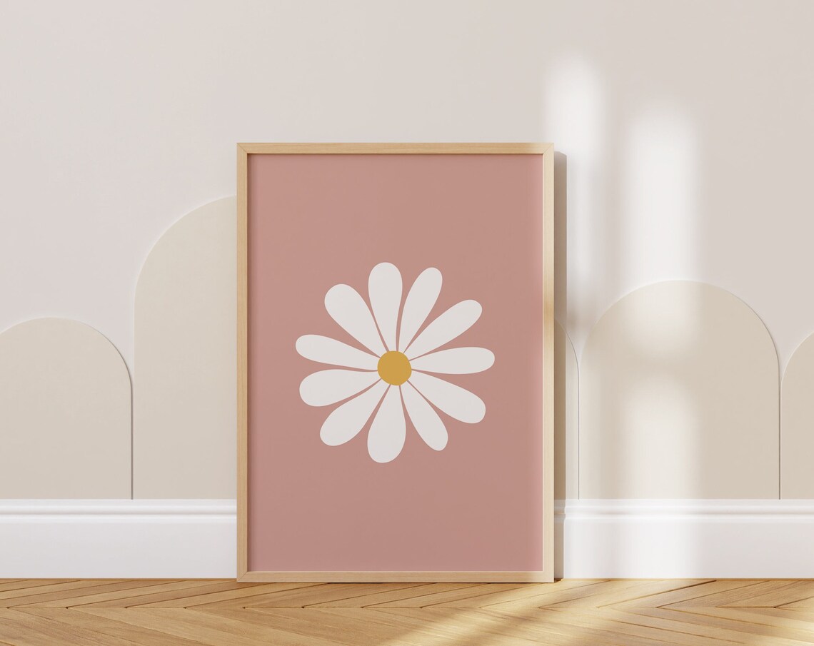 Daisy Print Boho Floral Poster, Girls Room Decor
