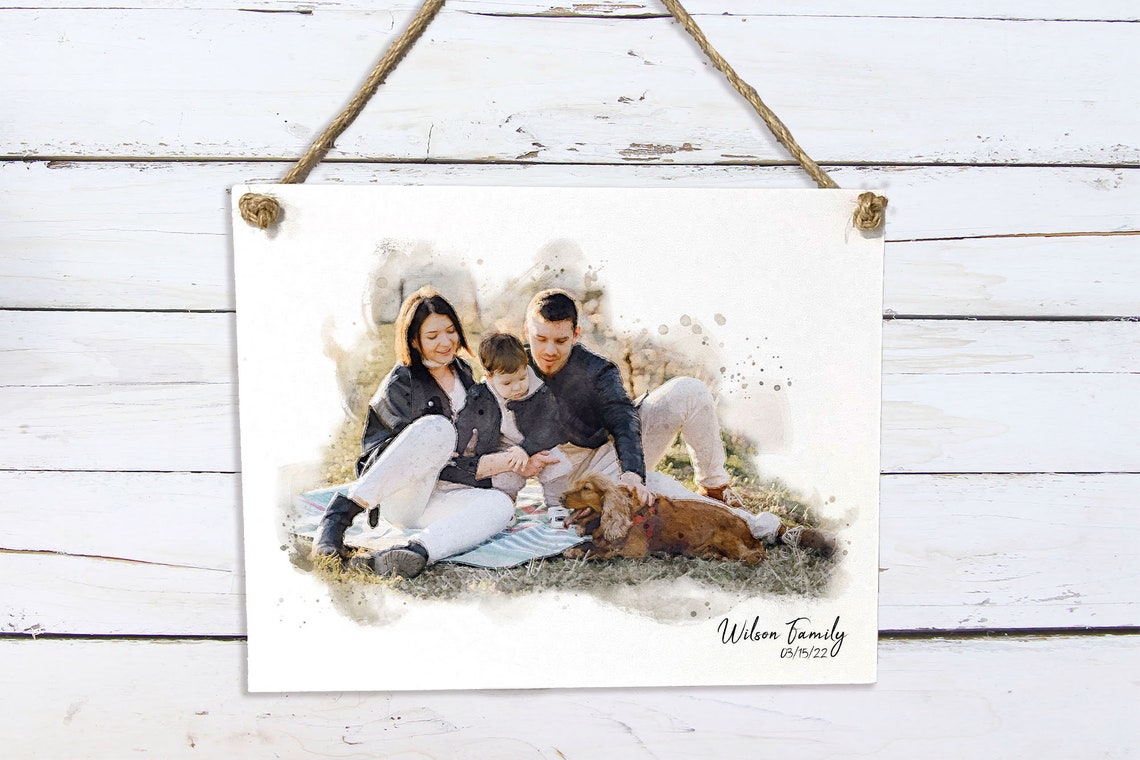 Watercolor Family Portrait Your Photo On Abstract Art Mothers Day Gift Gift For Mom Living Room Wall Hanging Apartment Decor - Image 2