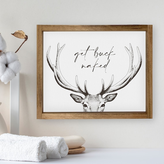 Get Buck Naked Funny Bathroom Signs Vintage Retro Bathroom Wall Decor Cute Washroom Home Signs Custom Framed Signs