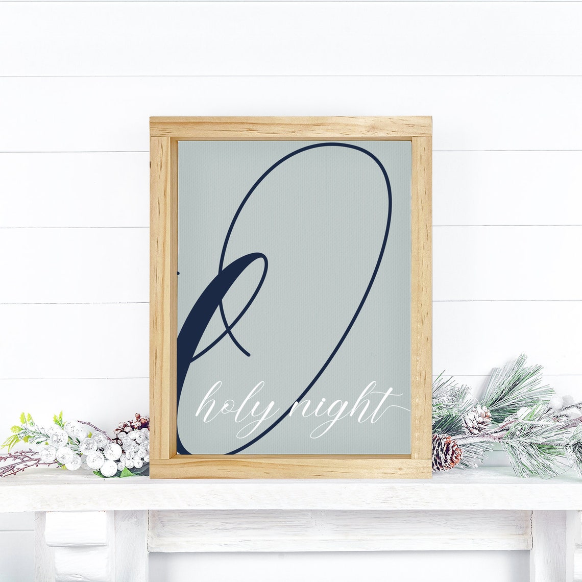 O Holy Night Navy O Sage Green Minimalist Christmas Sign Poster