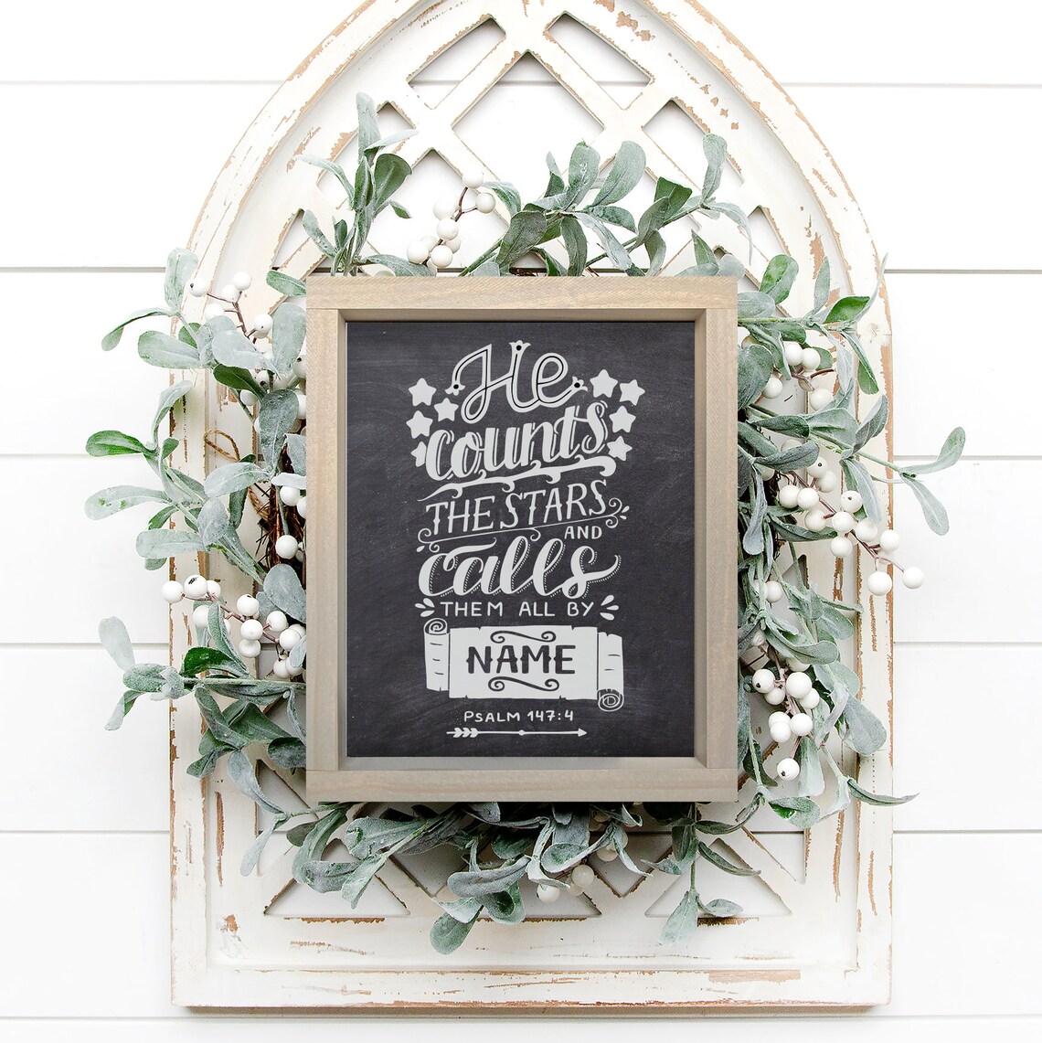 He Counts The Stars Psalm 147 Bible Verse Chalkboard Quote Poster - Image 3