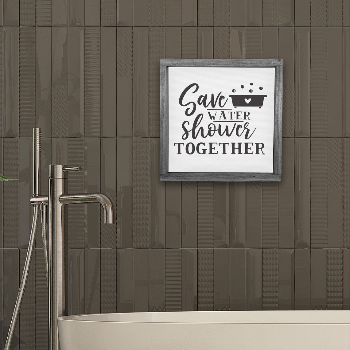 Save Water Shower Together Funny Framed Bathroom Wall Sign Poster - Image 3