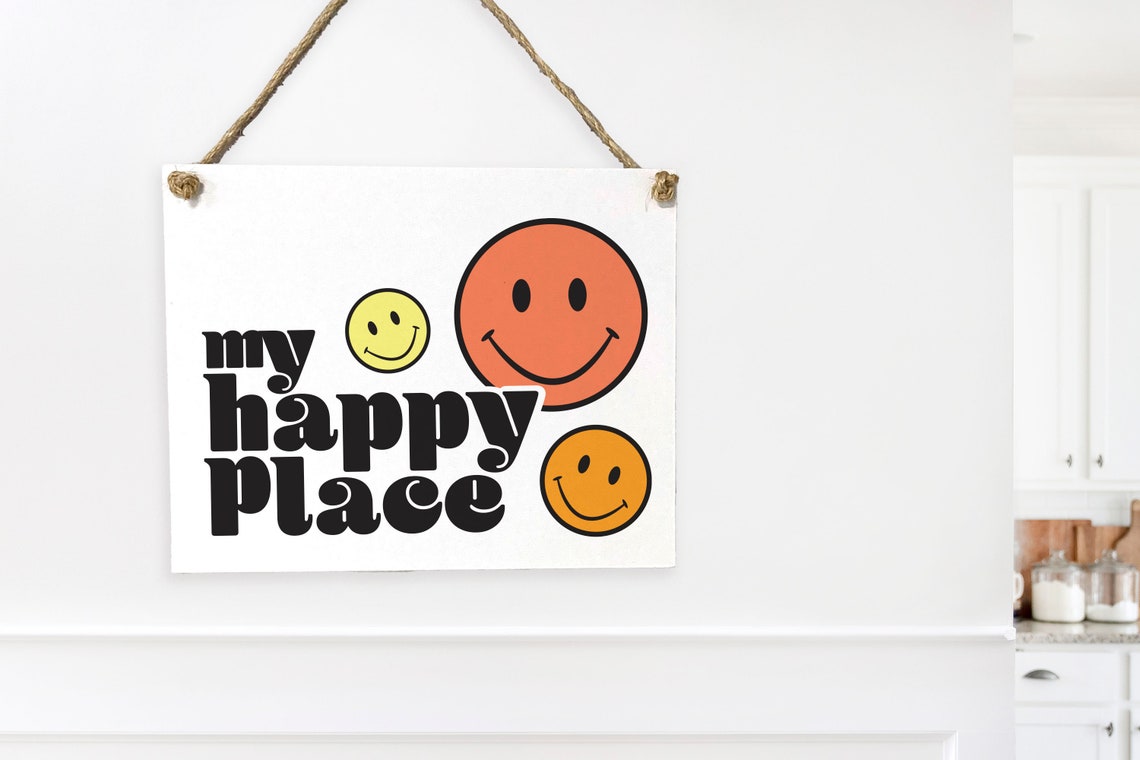 My Happy Place Retro Smiley Face Groovy Positive Quote Poster - Image 2