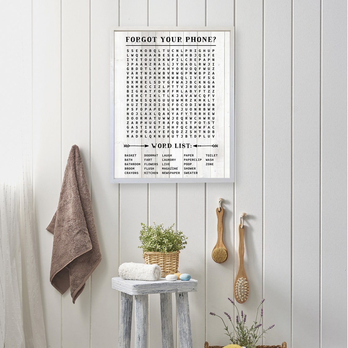 Forgot Your Phone Funny Bathroom Word Search Puzzle Farmhouse Wall Art - Image 3
