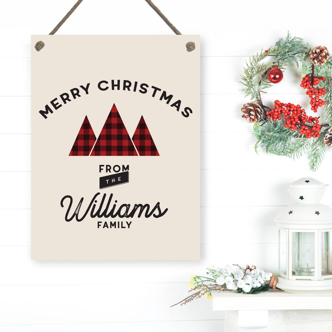 Merry Christmas From Your Family Name Buffalo Plaid Trees Poster - Image 2