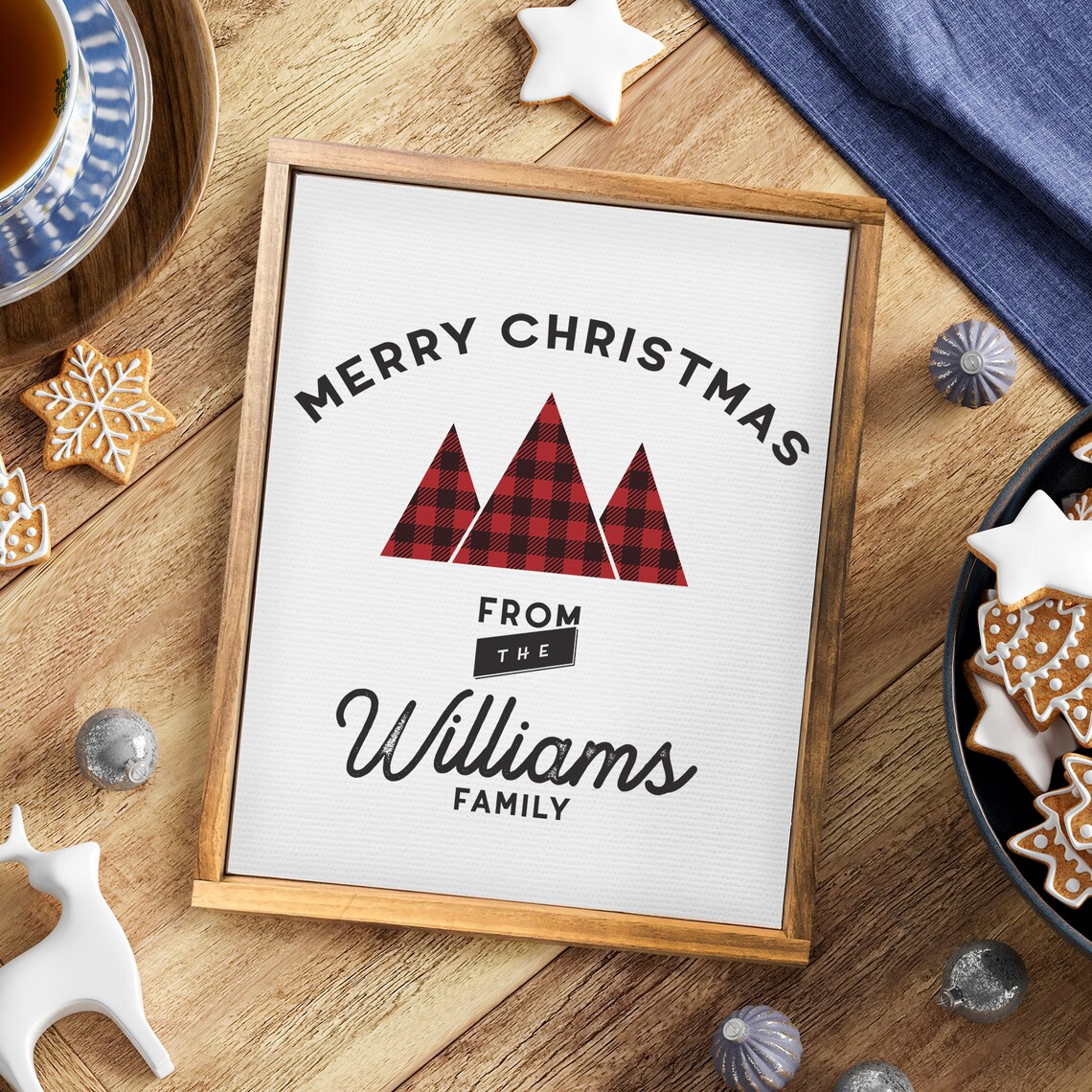 Merry Christmas From Your Family Name Buffalo Plaid Trees Poster