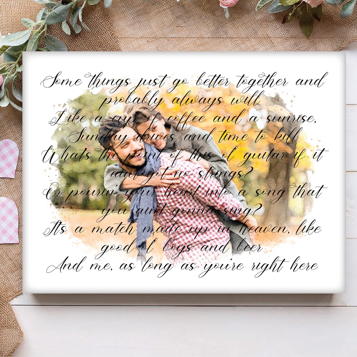 Custom Watercolor Wedding Portrait With Song Lyrics Art Poster - Image 3