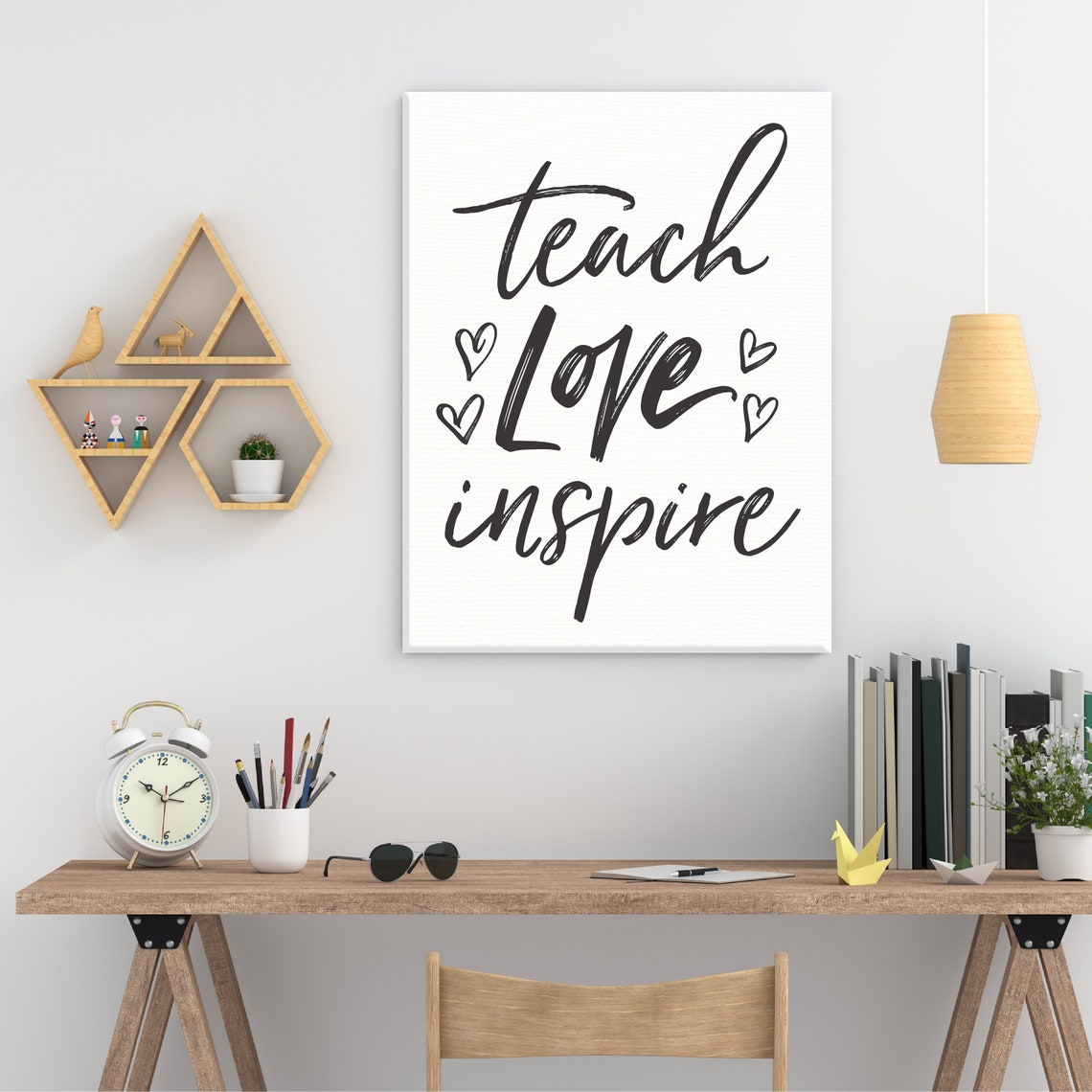 Teach Love Inspire Script with Hearts Teacher Classroom Decor Poster - Image 3