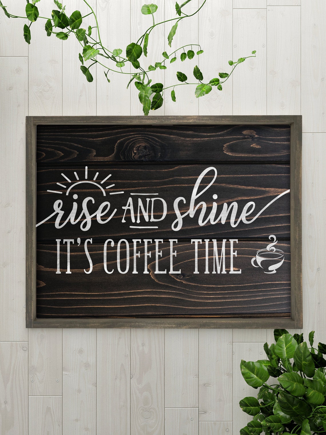 Rise And Shine Its Coffee Time Faux Wood Textured Background Print Home Decor Kitchen Decor Coffee Lover - Image 3