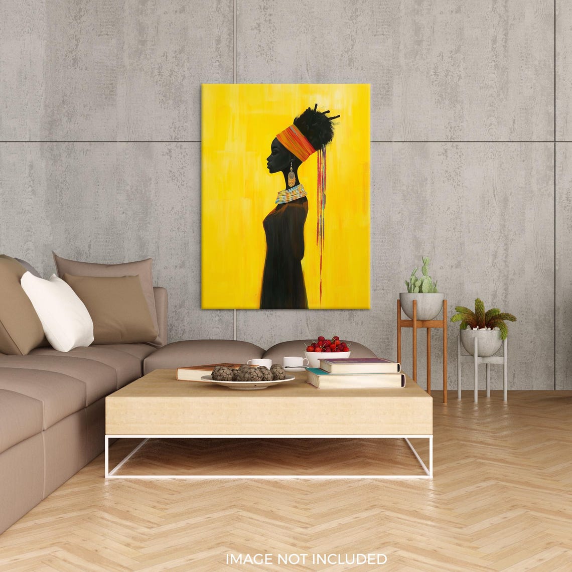 Afrocentric Woman Silhouette With Colorful Headwrap On Yellow Poster - Image 2