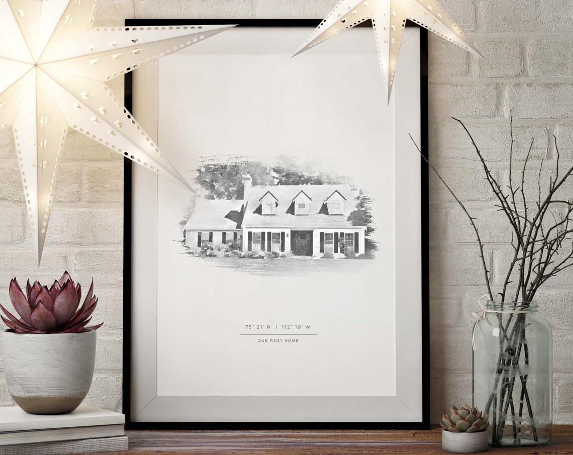 Custom House Portrait, Watercolor Home Art