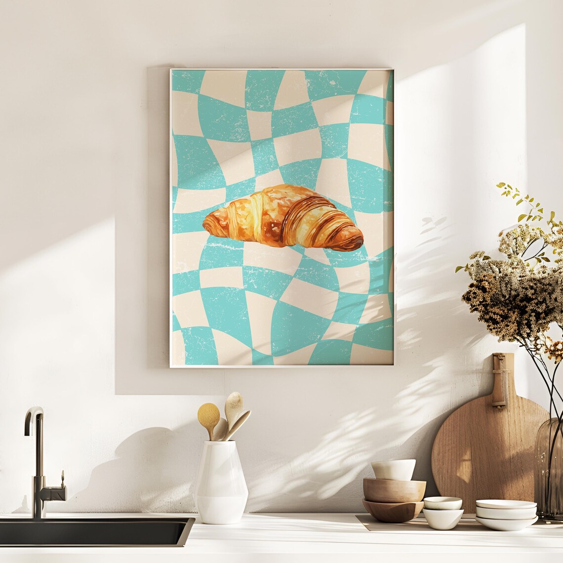 Croissant Cute Kitchen Wall Art Print Aesthetic Kitchen Decor Trendy Kitchen Wall Art Pastry Print Kitchen Wall Art Home Decor Blue