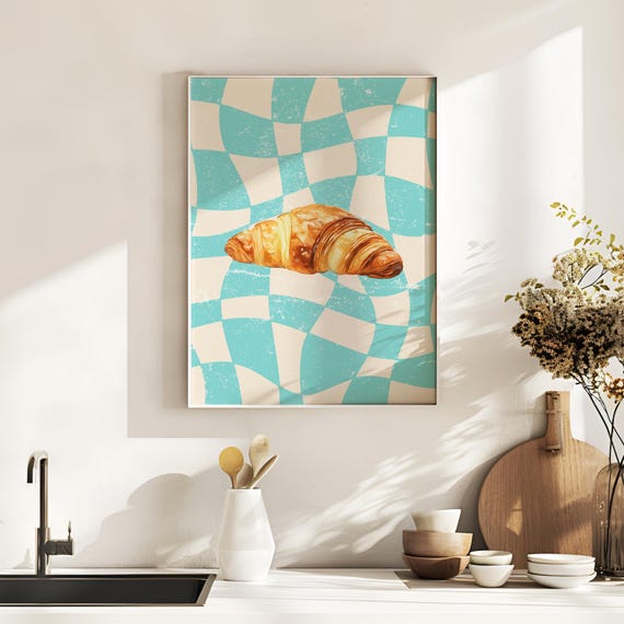 Croissant Cute Kitchen Wall Art Print Aesthetic Kitchen Decor Trendy Kitchen Wall Art Pastry Print Kitchen Wall Art Home Decor Blue