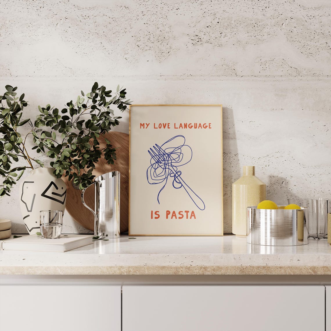 My Love Language Is Pasta Scribble Fork Doodle Kitchen Poster - Image 4