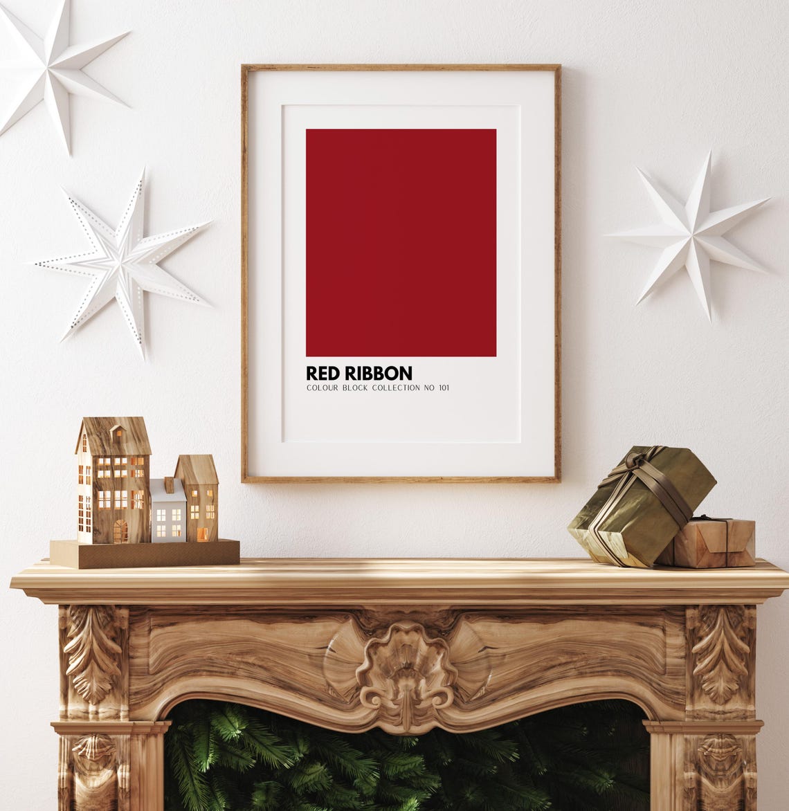 Modern Minimalist Christmas Red Ribbon Colour Block No 101 Print - Image 4