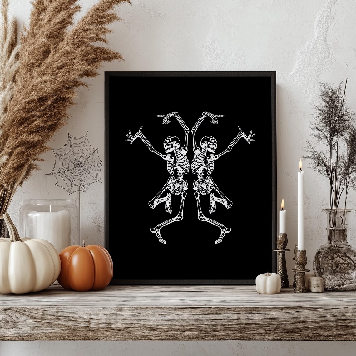 Dancing Skeletons Mirrored Pair Gothic Black Halloween Poster