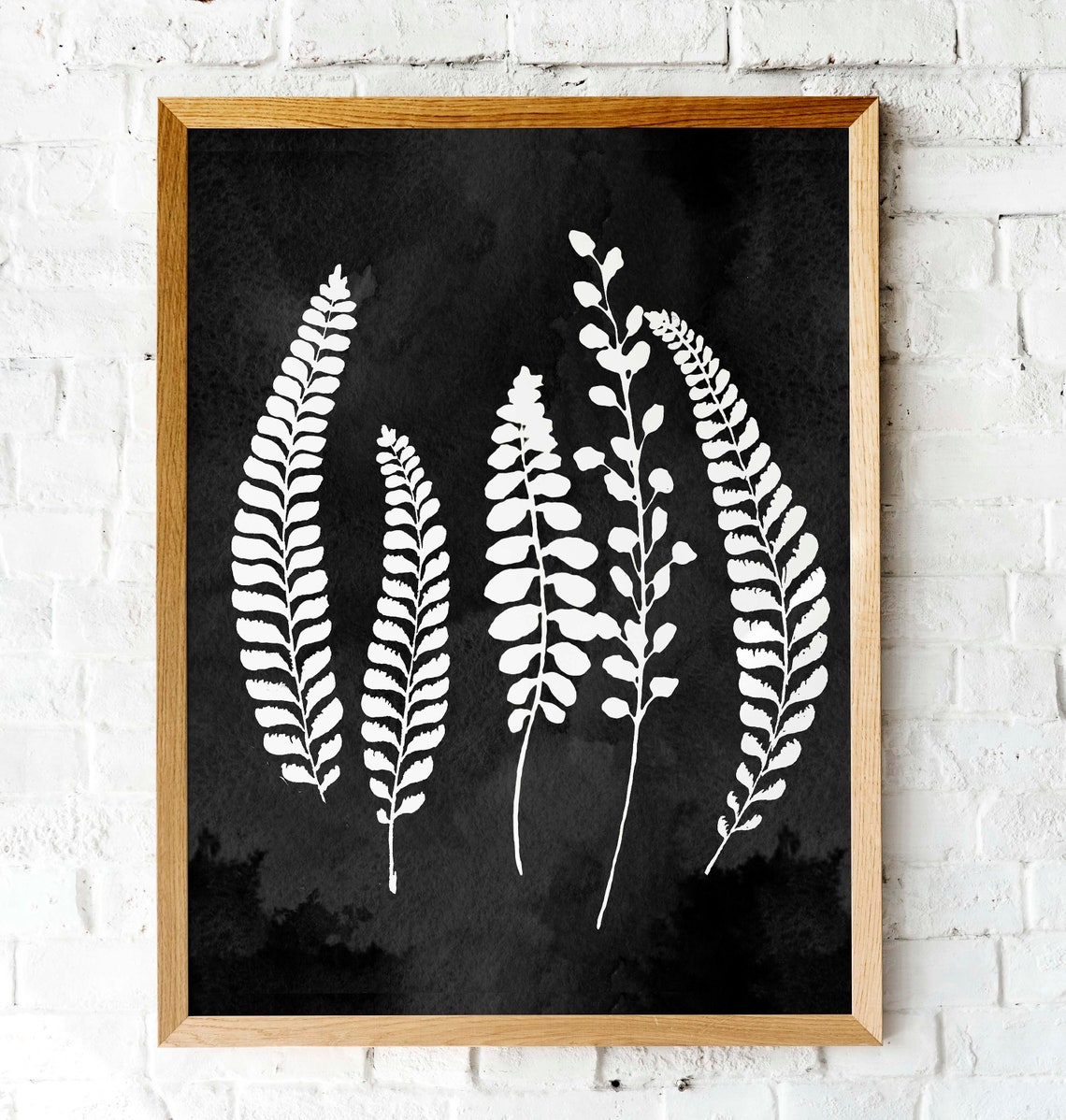 Black and White Fern Leaves Botanical Silhouette Minimalist Poster
