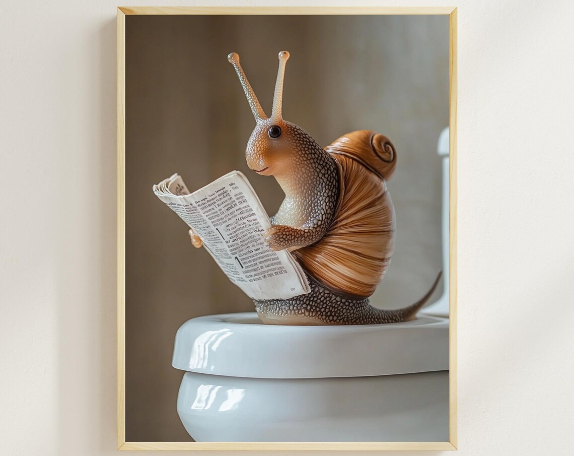 Snail Reading a Newspaper While Sitting on the Toilet Cute Poster